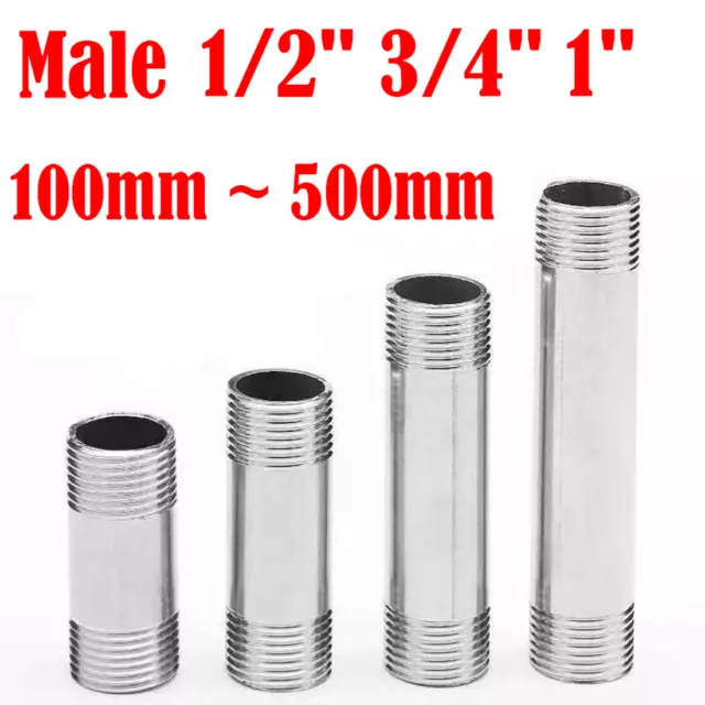 1/2" 3/4" 1" BSP Stainless Steel Male x Male Threaded Pipe Fittings 100mm~500mm
