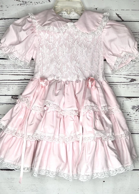 Vintage Sugar Plum Girls  Size 6 Pageant Ruffle Lace Party Dress Light Pink USA 2
