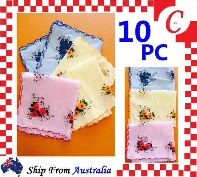 10PC Womens Ladies HANDKERCHIEFS Cotton Pocket Square Hanky Handkerchief Bulk