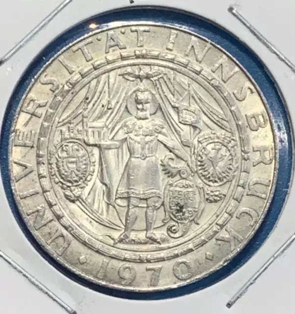1970 Austria 50 Schilling Innsbruck University 0.900 Silver Coin