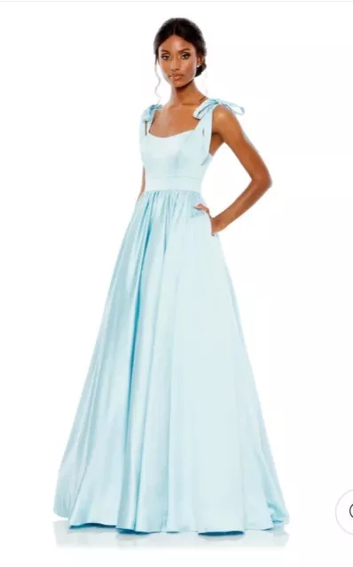 NWT Mac Duggal Tie Shoulder Sweetheart Ballgown Powder Blue SZ 8 Pockets 67981 2