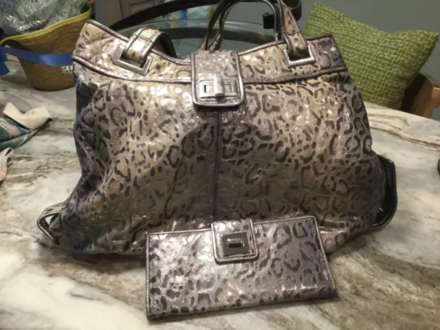 Kooba Metallic Leopard Print Large Handbag with matching wallet.  Beautiful.