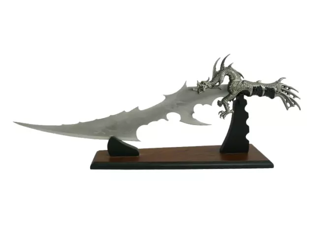 Rider Dragon Fantasy Sword Knife Stainless Steel  with Etched Blade on STAND