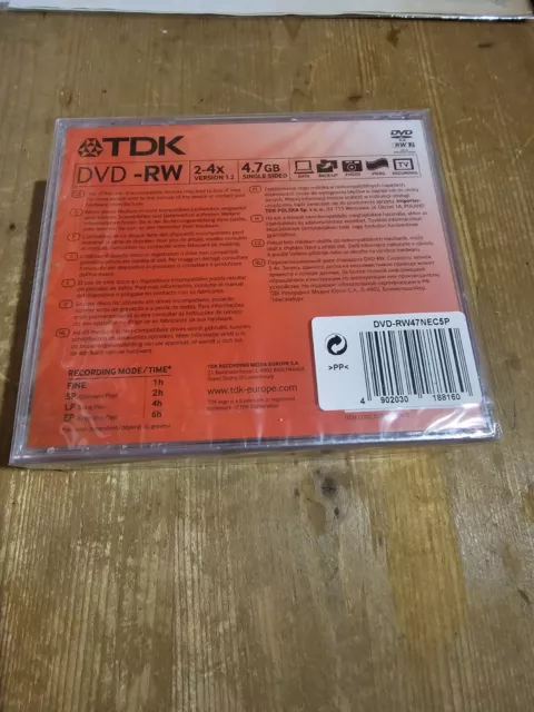 TDK DVD-RW 4.7GB 2x-4x wiederbeschreibbar in Jewel Case (5 Stück) 2