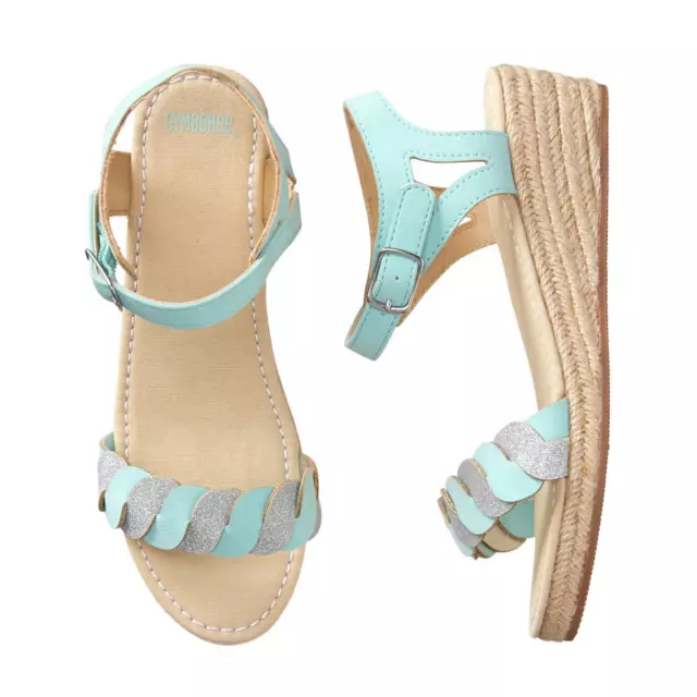 NWT Gymboree Mint Silver Espadrilles Wedge sandals Shoes True Blue Summer Girls