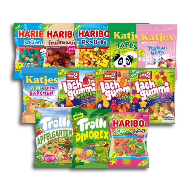 (9,32 EUR/kg) 3kg Veggie Mischpaket aus Katjes, Haribo, Trolli und Lachgummi