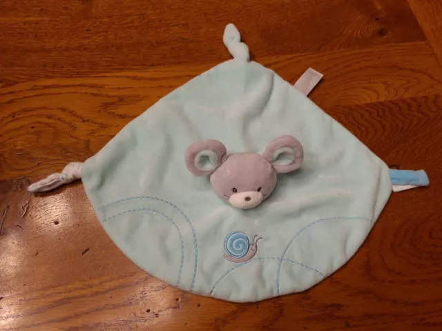 Gipsy Doudou Souris Plat Vert Bleu Gris Attache Tetine Escargot Etat Neuf