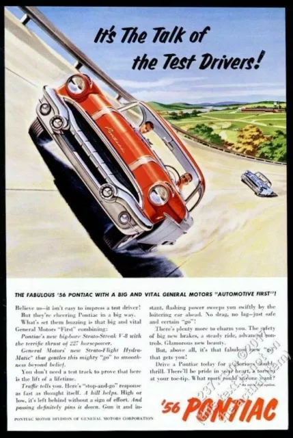 1956 Pontiac coupe cars on test track wall art vintage print ad