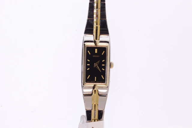 Donna Seiko SZZC42 Bicolore Acciaio Inox Quadrante Nero Quarzo Orologio