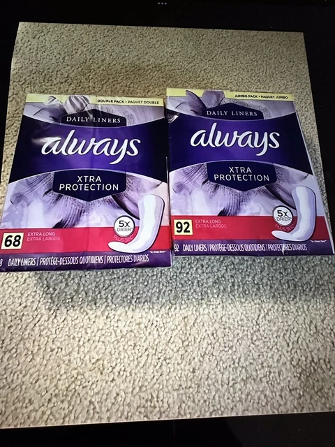 Always Daily Liners, 2 paquetes: 92 y 68 extra largos - NUEVOS