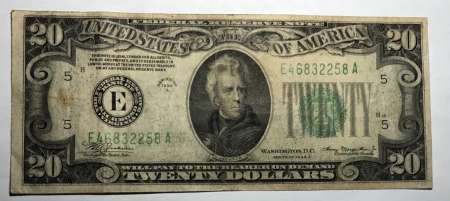 1934A $20 Federal Reserve Note FRB E Richmond FR2055E. Fine-VF. #54