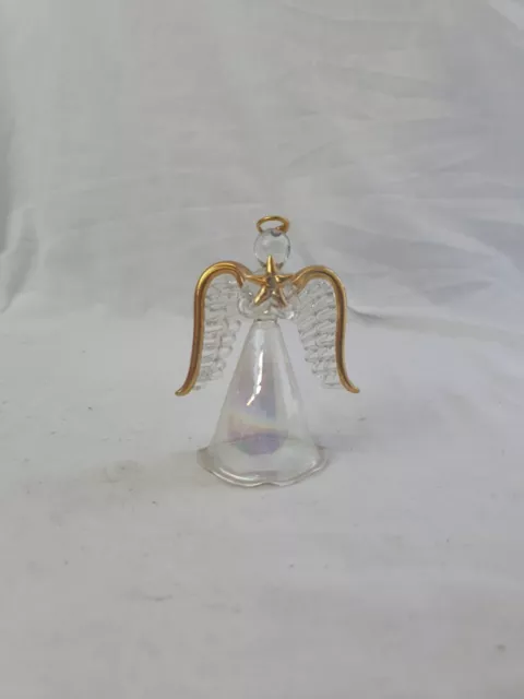 Vintage Avon 1996 BLOWN GLASS Figural Angel GOLD Trim Christmas Ornament 3 3/8"