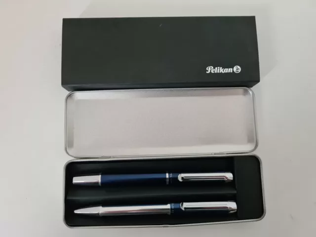 PELIKAN Pura® R40 + K40 blau-silber Set Kugelschreiber + Tintenroller + Etui