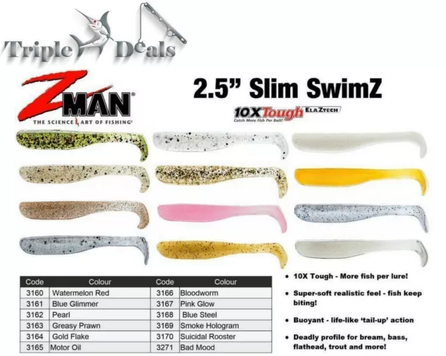 ZMAN SLIM SWIMZ 2.5 Soft Plastic Fishing Lures @ Otto's TW $10.50 -  PicClick AU