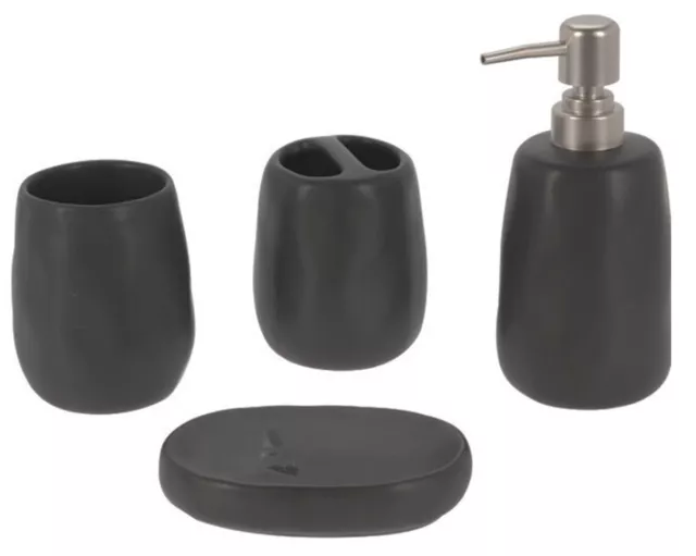 De Gres Set Baño Dispensador Jabón Cepillo Dientes Soporte Taza Bandeja Negro