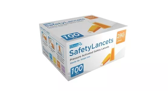 GlucoRx 28G Safety Lancets x 100