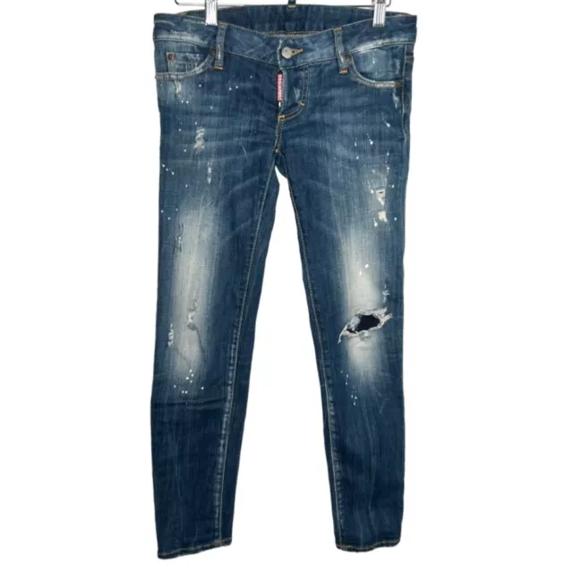 Dsquared2 Jeans Women's Size 2/4 40 Blue Skinny Distressed Splatter Low Rise