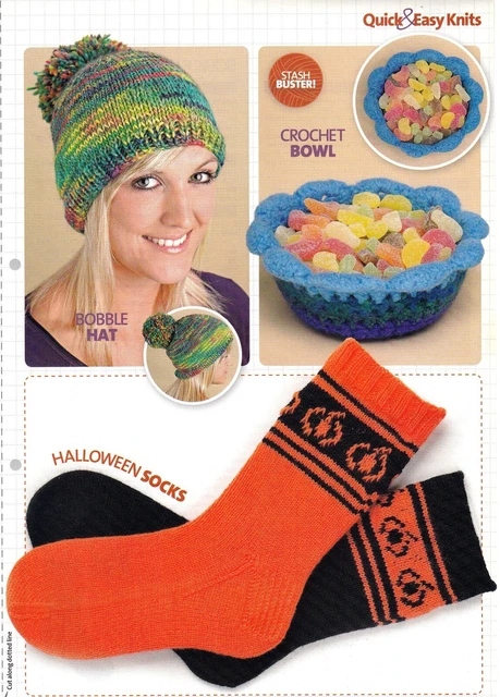 Calcetines De Punto Patrón Talla Dama M-L & Bobble Sombrero Crochet Tazón Rápido Fácil Skm M11A