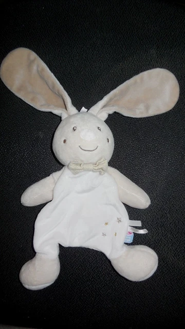 doudou plat lapin beige blanc étoile SUCRE D'ORGE