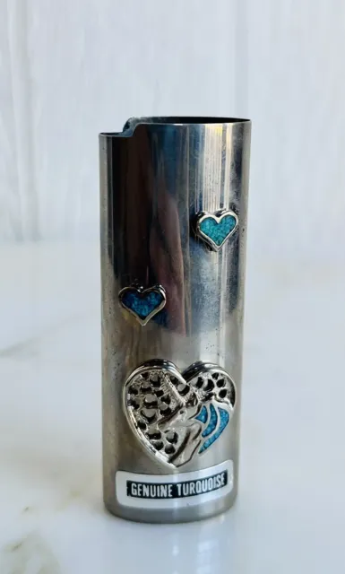 Vintage Genuine Turquoise Unicorn And Hearts Lighter Case