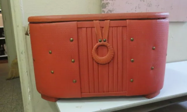 50/60er Wäschepuff Wäschetruhe Box DDR Ostalgie Retro Kunstleder Bezug orange