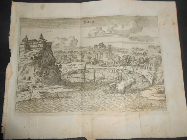 1761 F.scoto Incisione In Rame Veduta Di Baia Golfo Pozzuoli Roma Fausto Amidei