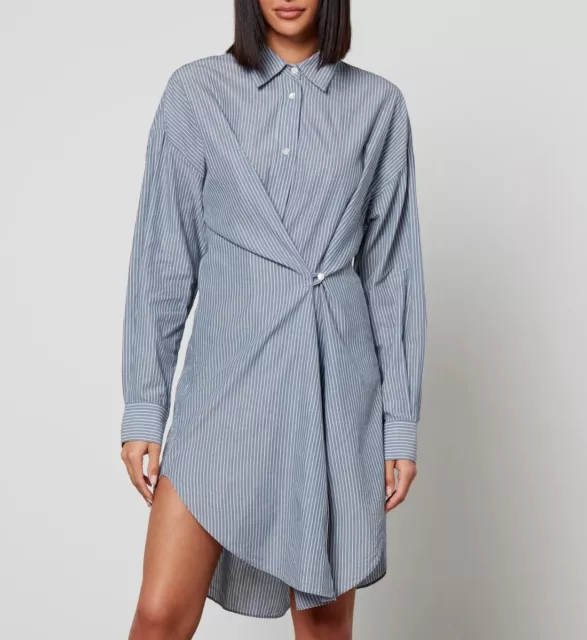 Isabel Marant Etoile Womens Robe Seen Cotton Striped Blue Mini Shirt Dress L 38