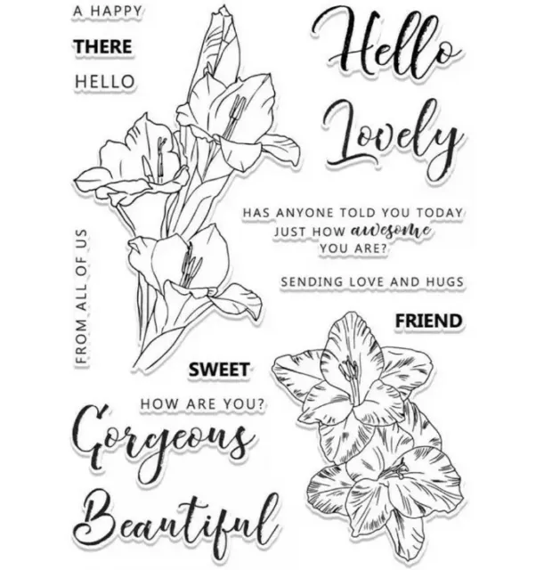 Flower Sentiments Clear Stamps-Silicone Stamp-Friend/Love/Hugs/Hello-Gorgeous