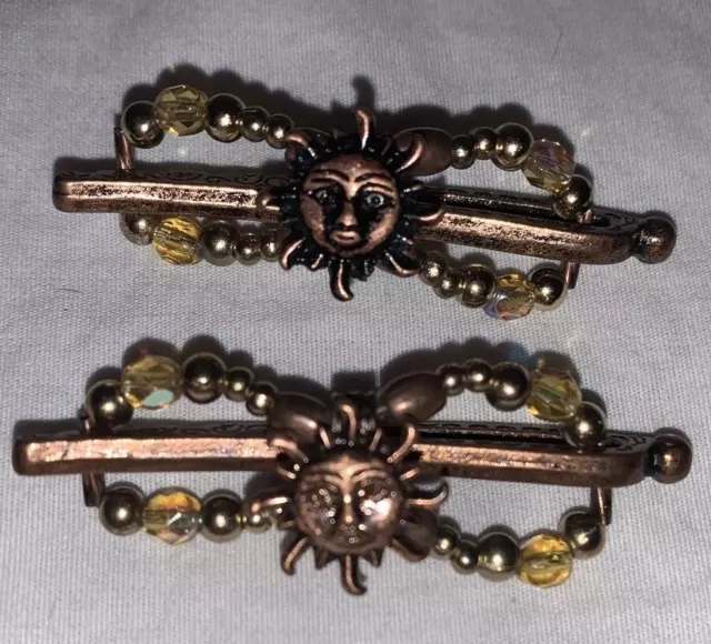 Lilla Rose Bronze Sun W/ Face Set Of Two Flexi Hair Clips- Size Small 2in