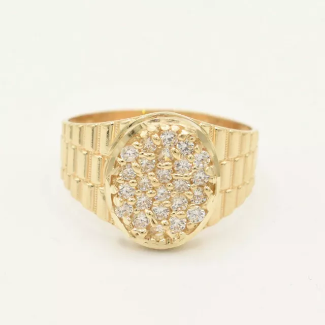 Men's Unisex Railroad Style Oval CZ Pinky Ring Real Solid 10K Yellow Gold Size 8