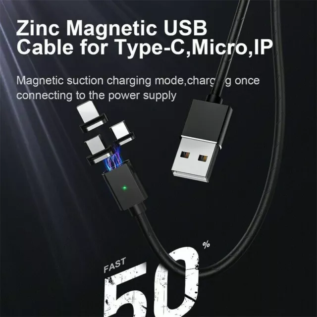 3 in1 Magnetic Fast Charging USB Cable Charger Phone Lead Type-C Micro USB 8 Pin 3