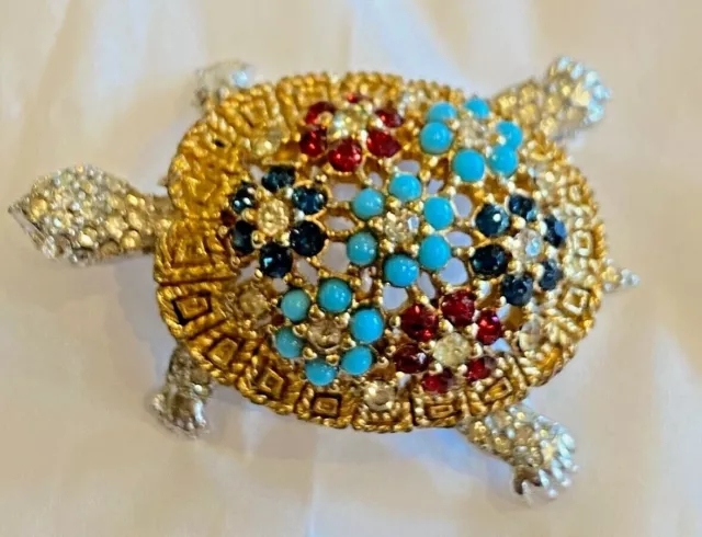 Amazing Vintage Ciner Signed Multi Colored Stone Turtle Brooch Pin