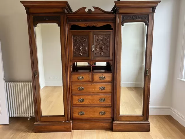 Antique Walnut Wardrobe Mirrored Doors - Late 19th Century
