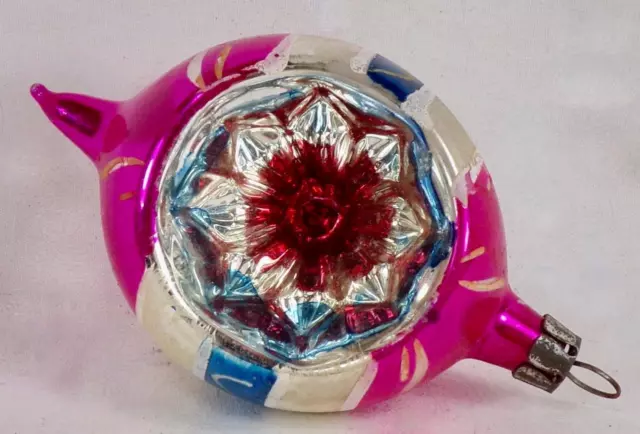 Mercury Glass Christmas Ornament Reflector Indent Pink Blue Red 1940 Poland #886