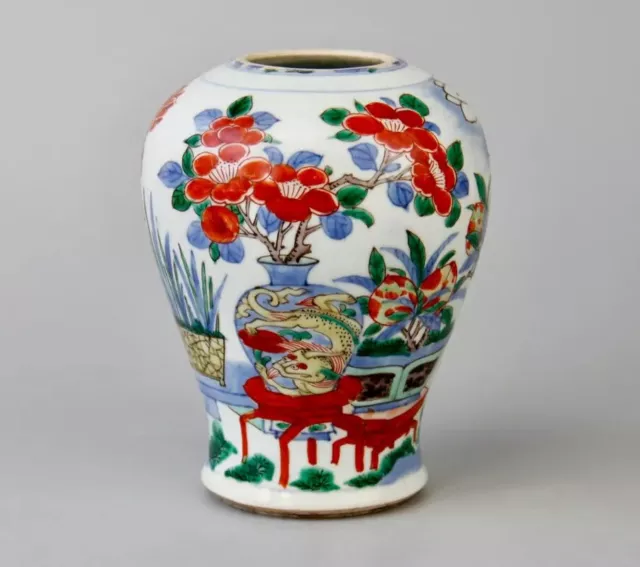Antique Chinese Famille Verte Wucai Porcelain Jar Shunzhi Period 17 th C