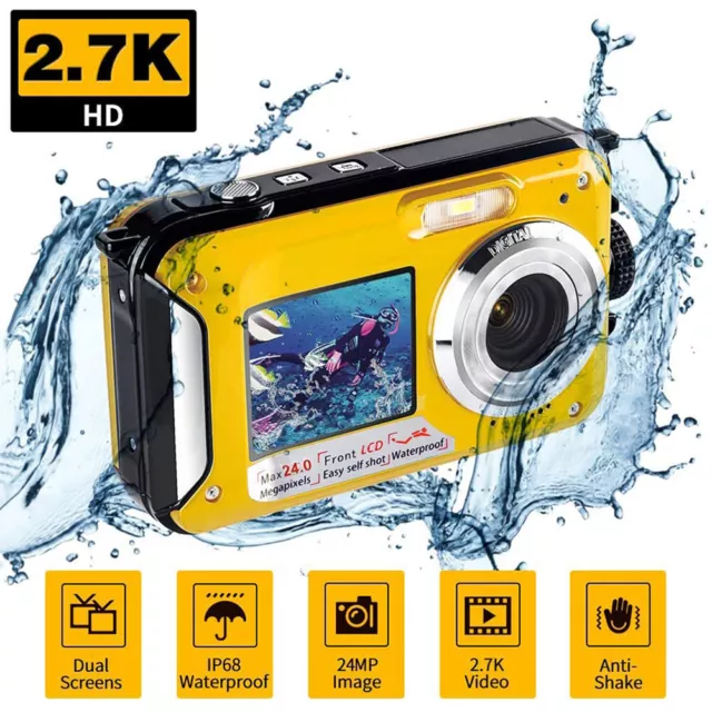 Unterwasserkamera zum Schnorcheln, wasserdichte 2,7K 24MP Digitalkamera, HD