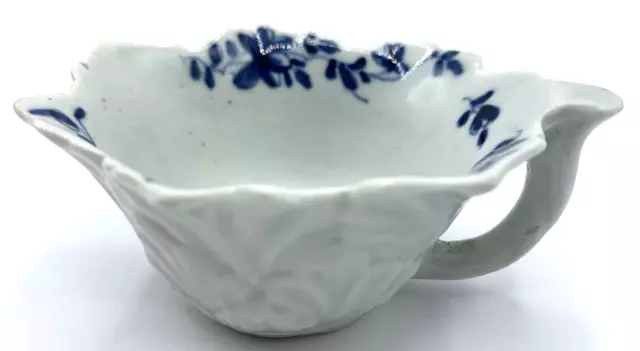 c1760s First Period Worcester Butter Boat Mansfield Peony Flower Blue Antique