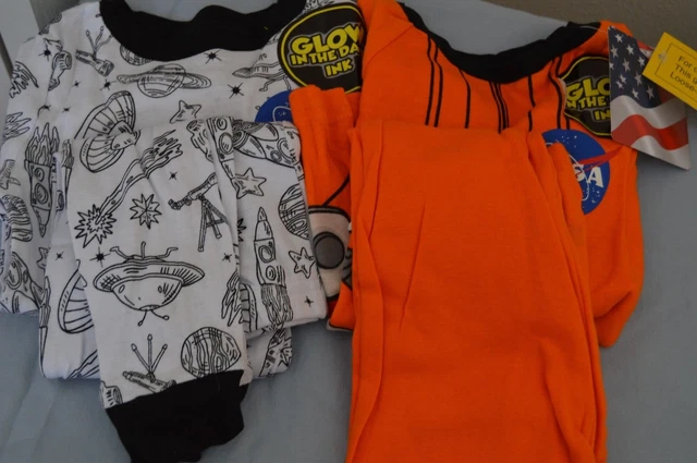 Boys 4T (2 pair) Nasa Space Astronaut Glow in the Dark Pajama Shirt Pant PJ Set