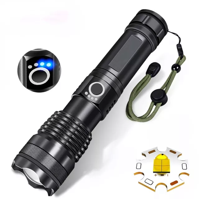Powerful Flashlight LED Torch 12000000LM Battery Rechargeable Super Bright Lamps