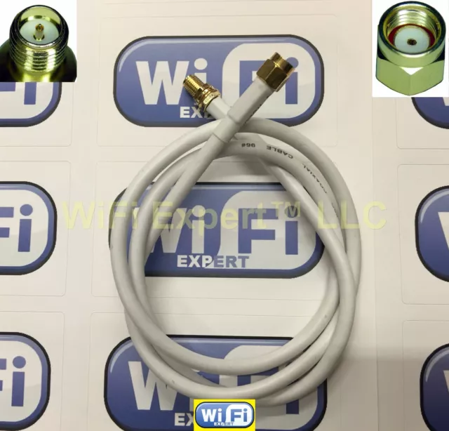 White RG58U LOW LOSS COAX RF CABLE RP-SMA MALE TO RP-SMA FEMALE WIFI EXTENSION