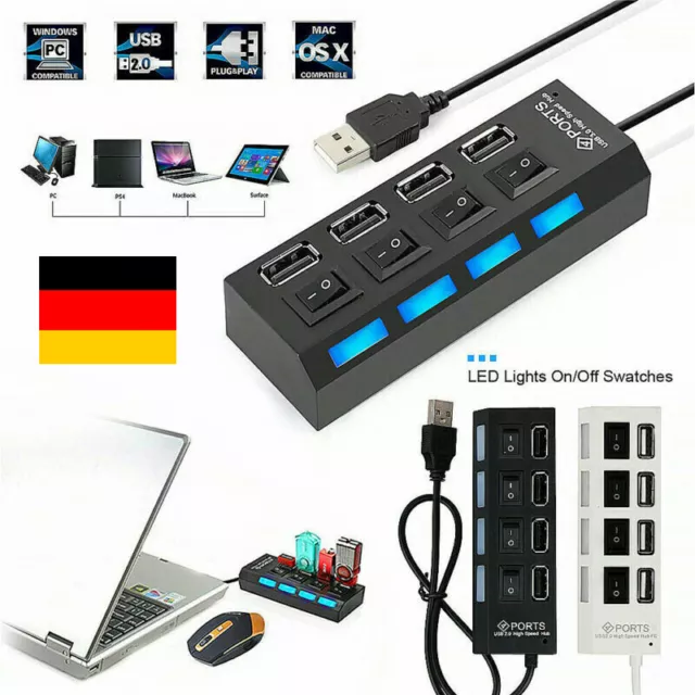 4 / 7 Port USB 3.0 Hub Splitter mit Aktiv einzelnen Power Schalter LED Netzteil