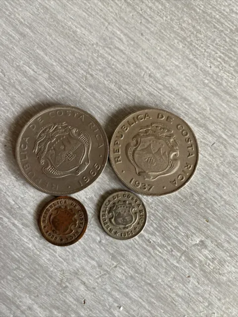 1937, 1965 Costa Rica 1 Colon Large, 1951, 1922 5 Centimos- 4 Coins