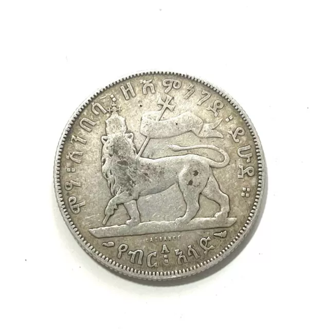 Rare Ethiopian Emperor Menelik Lion of Judah EE1889-A 1/2 birr Silver coin 3