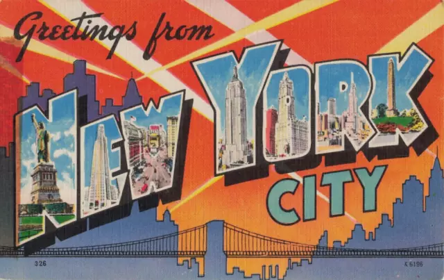 Vintage LARGE LETTER Postcard, Greetings from NEW YORK CITY, NY*