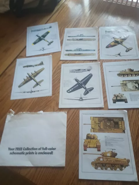 VTG Collection Full Color Schematic Prints Military Planes Tank Ship 7 total