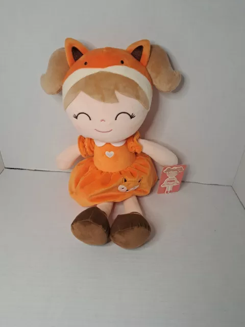 Gloveleya Doll Orange Dress Fox Accent Soft Plush Doll 14” Ponytails