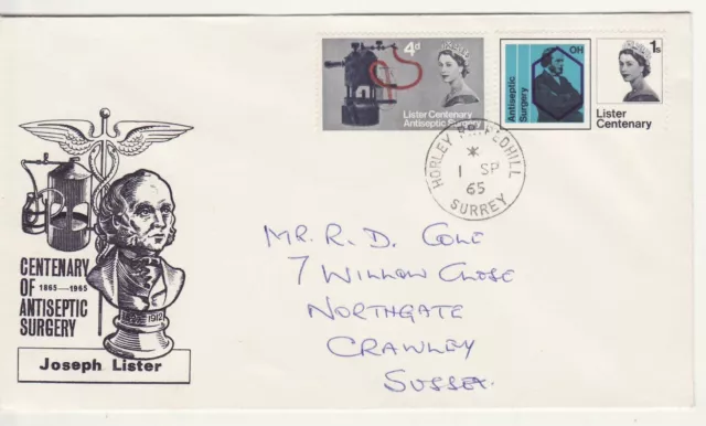 GB Stamps First Day Cover Lister Centenary, medical, surgery, health, clean 1965