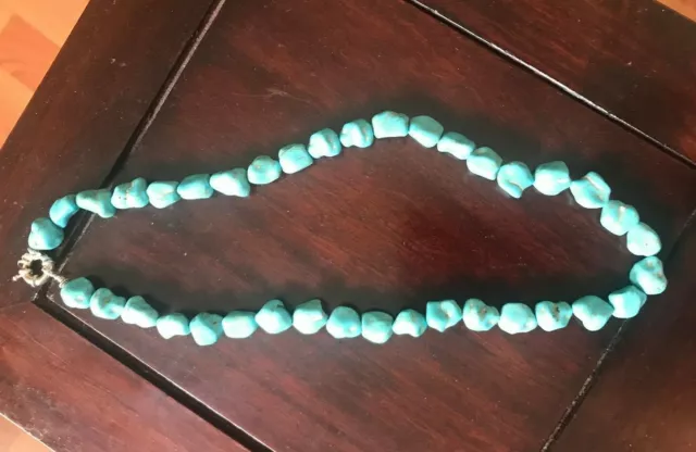 A Beautiful Chinese Export  Natural Gem Nugget Turquoise Necklace