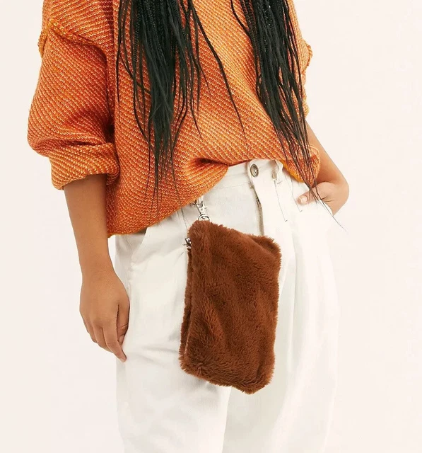 Free People Brown Faux Fur Wristlet NWOT