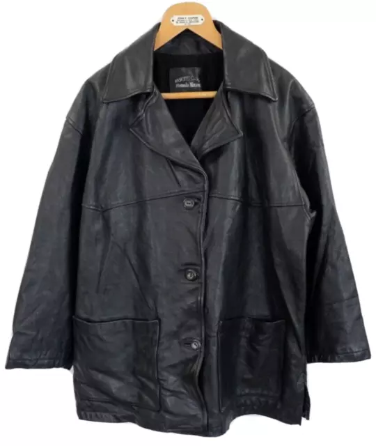 Vintage 80er 90er Jahre Leder Fight Club Style Mantel Jacke 44 XL schwarz